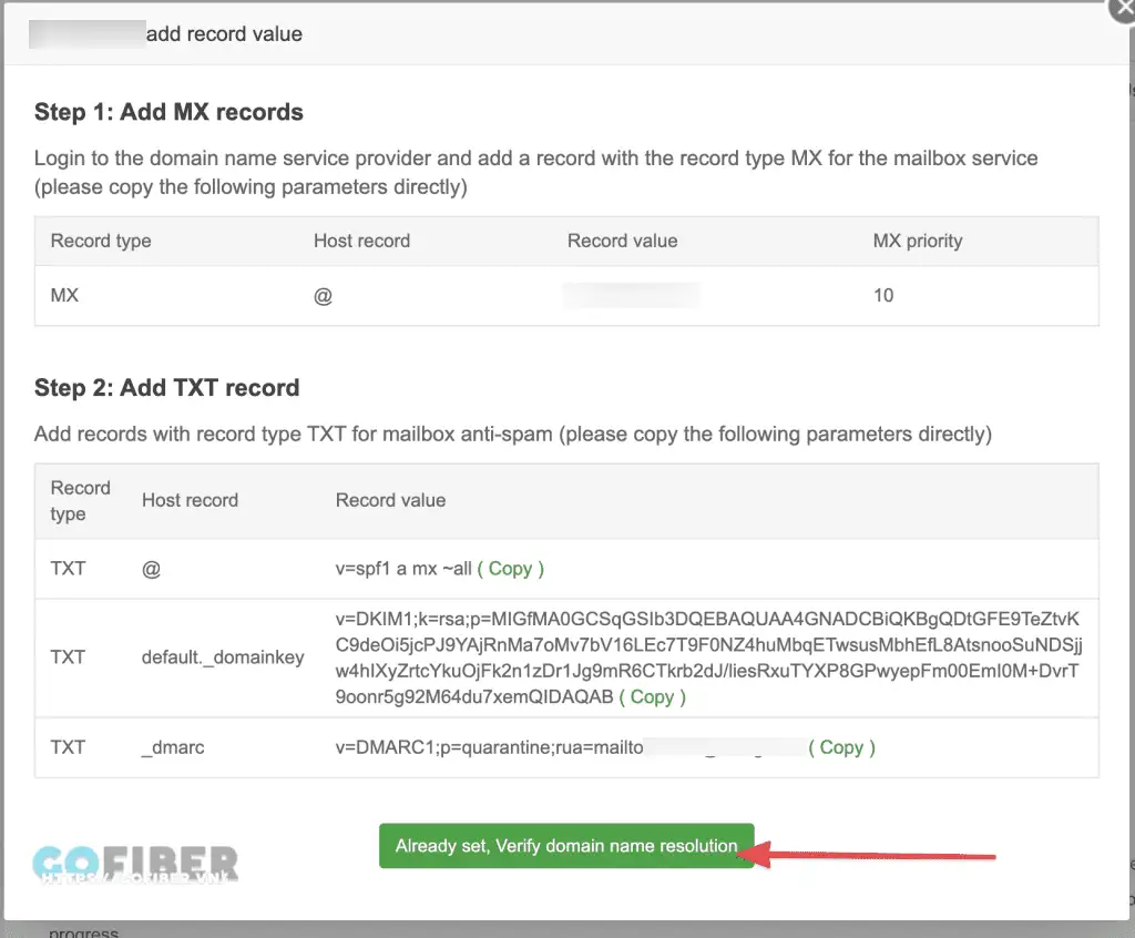 Cấu hình bản ghi Mail cho tên miền