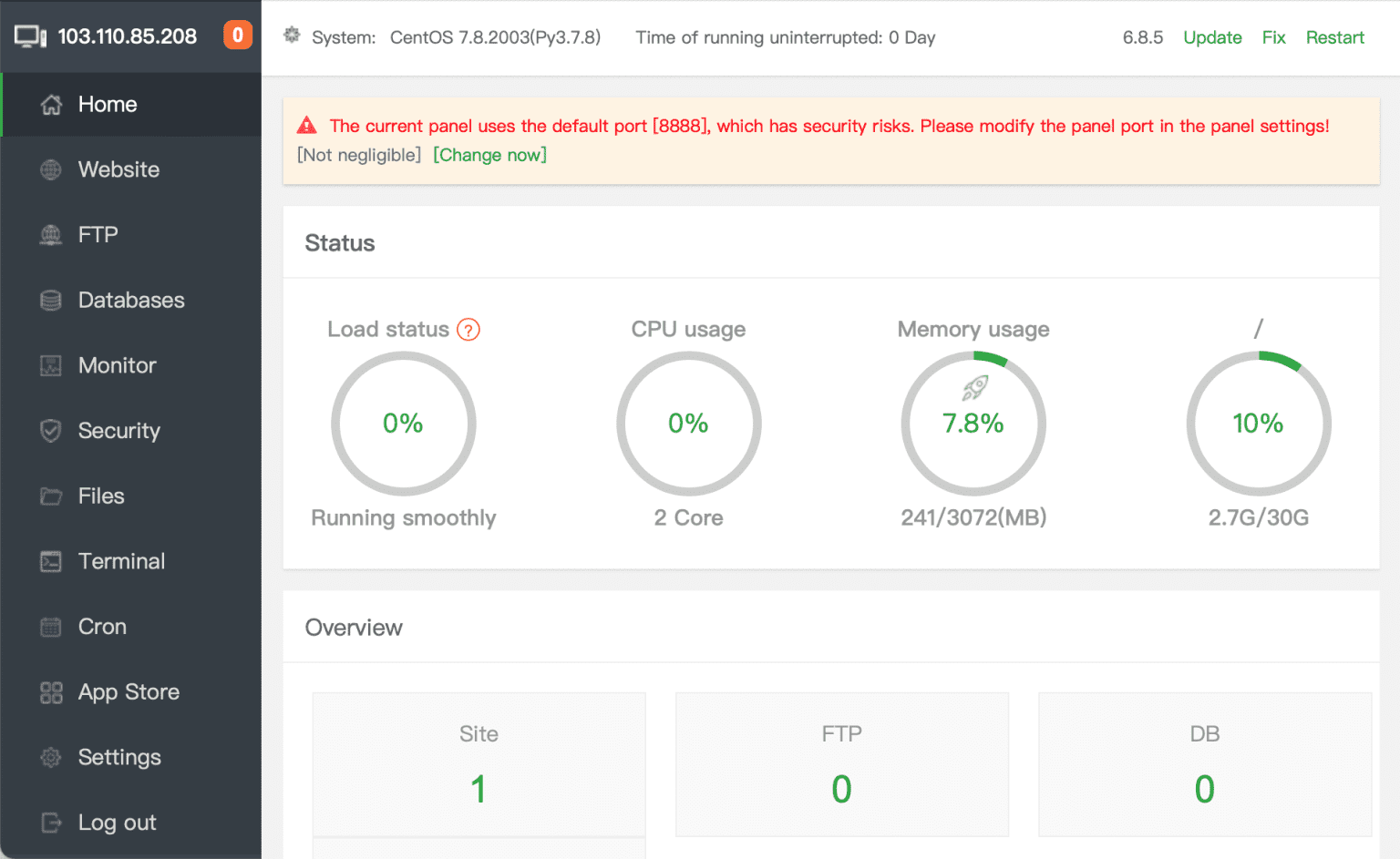 Giao diện quản lý aaPanel.