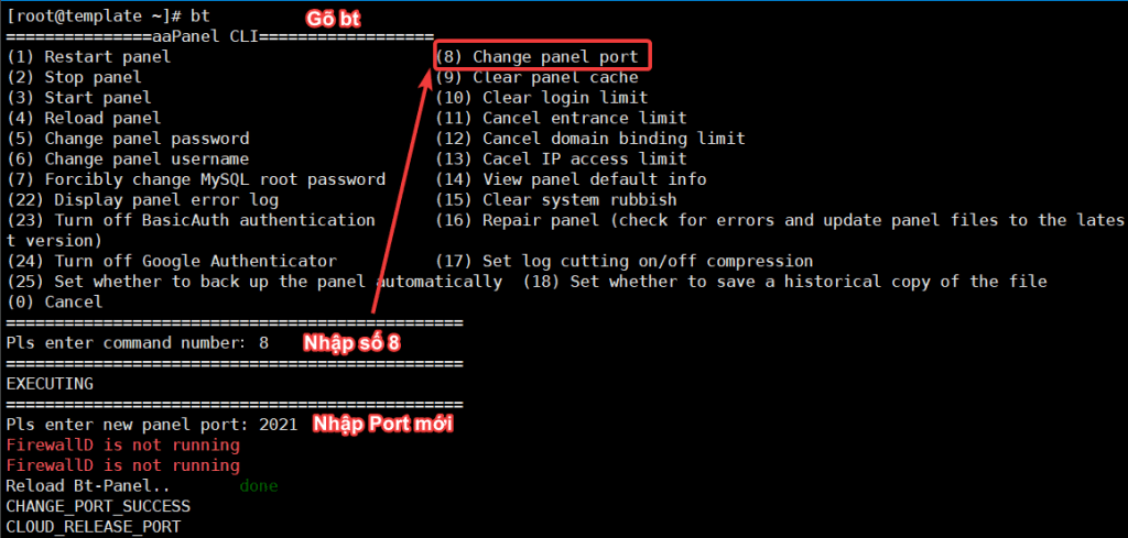 Nhận được thông báo done như hình là đã đổi Port hoàn tất.