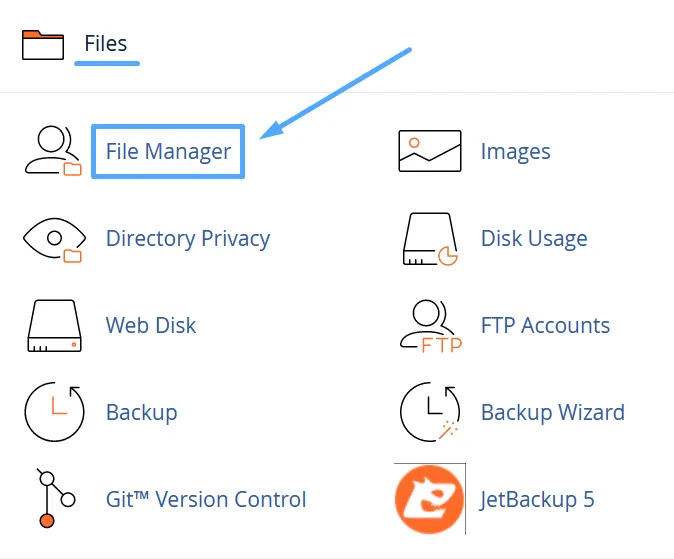 Vào mục File Manager